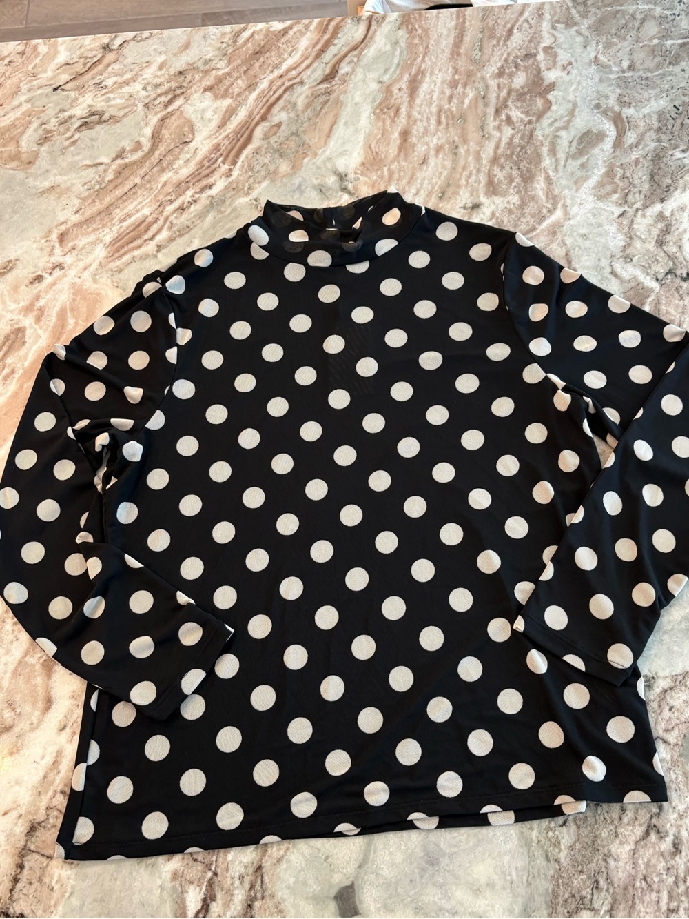 A New Day Retro Black White Polka Dot Shirt Top Mesh Long Sleeve Turtleneck XL